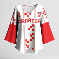 Custom Croatia Football 2026 Kimono Sleeve Blouse Hrvatska Vatreni Checkerboard Style