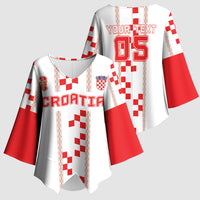 Custom Croatia Football 2026 Kimono Sleeve Blouse Hrvatska Vatreni Checkerboard Style