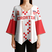 Custom Croatia Football 2026 Kimono Sleeve Blouse Hrvatska Vatreni Checkerboard Style