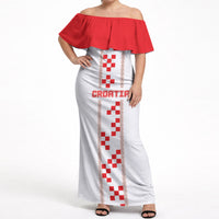 Custom Croatia Football 2026 Off Shoulder Maxi Dress Hrvatska Vatreni Checkerboard Style