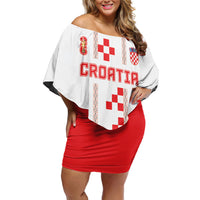 Custom Croatia Football 2026 Off Shoulder Short Dress Hrvatska Vatreni Checkerboard Style