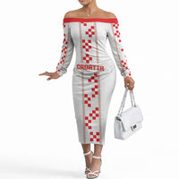 Custom Croatia Football 2026 Off The Shoulder Long Sleeve Dress Hrvatska Vatreni Checkerboard Style
