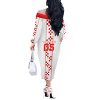 Custom Croatia Football 2026 Off The Shoulder Long Sleeve Dress Hrvatska Vatreni Checkerboard Style