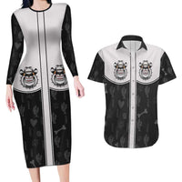 Cowdog Couples Matching Long Sleeve Bodycon Dress and Hawaiian Shirt Cowboy Bulldog Retro Western Yoke - Wonder Print Shop
