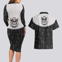 Cowdog Couples Matching Long Sleeve Bodycon Dress and Hawaiian Shirt Cowboy Bulldog Retro Western Yoke - Wonder Print Shop