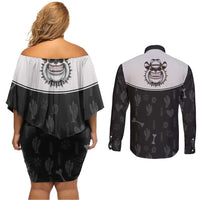 Cowdog Couples Matching Off Shoulder Short Dress and Long Sleeve Button Shirt Cowboy Bulldog Retro Western Yoke - Wonder Print Shop