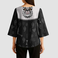 Cowdog Kimono Sleeve Blouse Cowboy Bulldog Retro Western Yoke - Wonder Print Shop