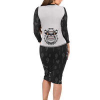 Cowdog Long Sleeve Bodycon Dress Cowboy Bulldog Retro Western Yoke - Wonder Print Shop