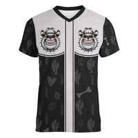 Cowdog Women V-Neck T-Shirt Cowboy Bulldog Retro Western Yoke - Wonder Print Shop