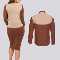 Cowdog Couples Matching Long Sleeve Bodycon Dress and Long Sleeve Button Shirt Cowboy Patriotic Labrador Western Yoke - Wonder Print Shop