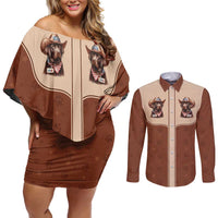 Cowdog Couples Matching Off Shoulder Short Dress and Long Sleeve Button Shirt Cowboy Patriotic Labrador Western Yoke - Wonder Print Shop