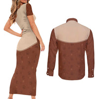 Cowdog Couples Matching Short Sleeve Bodycon Dress and Long Sleeve Button Shirt Cowboy Patriotic Labrador Western Yoke - Wonder Print Shop