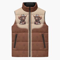 Cowdog Sleeveless Puffer Jacket Cowboy Patriotic Labrador Western Yoke - Wonder Print Shop