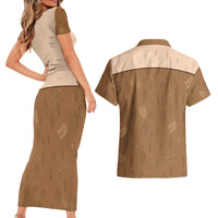 Cowgirl Dinosaur Couples Matching Short Sleeve Bodycon Dress and Hawaiian Shirt Retro Western Yoke - Wonder Print Shop