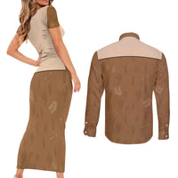 Cowgirl Dinosaur Couples Matching Short Sleeve Bodycon Dress and Long Sleeve Button Shirt Retro Western Yoke - Wonder Print Shop