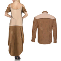 Cowgirl Dinosaur Couples Matching Summer Maxi Dress and Long Sleeve Button Shirt Retro Western Yoke - Wonder Print Shop