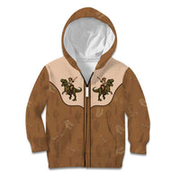 Cowgirl Dinosaur Kid Hoodie Retro Western Yoke - Wonder Print Shop