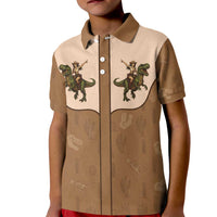 Cowgirl Dinosaur Kid Polo Shirt Retro Western Yoke - Wonder Print Shop