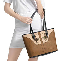 Cowgirl Dinosaur Leather Tote Bag Retro Western Yoke - Wonder Print Shop