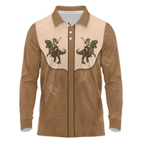 Cowgirl Dinosaur Long Sleeve Polo Shirt Retro Western Yoke - Wonder Print Shop