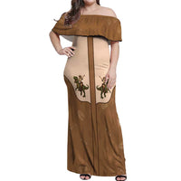 Cowgirl Dinosaur Off Shoulder Maxi Dress Retro Western Yoke - Wonder Print Shop