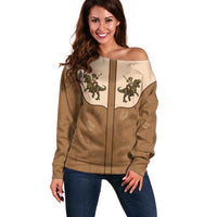 Cowgirl Dinosaur Off Shoulder Sweater Retro Western Yoke - Wonder Print Shop