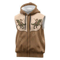 Cowgirl Dinosaur Sleeveless Hoodie Retro Western Yoke - Wonder Print Shop