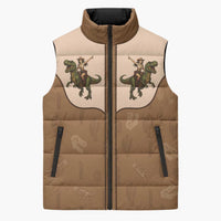 Cowgirl Dinosaur Sleeveless Puffer Jacket Retro Western Yoke - Wonder Print Shop