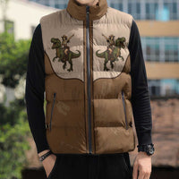 Cowgirl Dinosaur Sleeveless Puffer Jacket Retro Western Yoke - Wonder Print Shop
