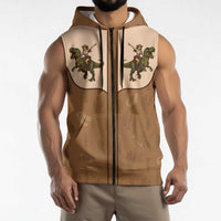 Cowgirl Dinosaur Sleeveless Zip Hoodie Retro Western Yoke - Wonder Print Shop