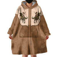 Cowgirl Dinosaur Wearable Blanket Hoodie Retro Western Yoke - Wonder Print Shop