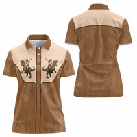 Cowgirl Dinosaur Women Polo Shirt Retro Western Yoke - Wonder Print Shop
