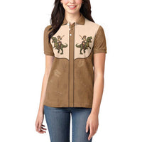 Cowgirl Dinosaur Women Polo Shirt Retro Western Yoke - Wonder Print Shop
