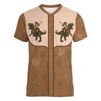 Cowgirl Dinosaur Women V-Neck T-Shirt Retro Western Yoke - Wonder Print Shop