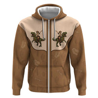 Cowgirl Dinosaur Zip Hoodie Retro Western Yoke - Wonder Print Shop