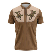 Cowgirl Dinosaur Zipper Polo Shirt Retro Western Yoke - Wonder Print Shop
