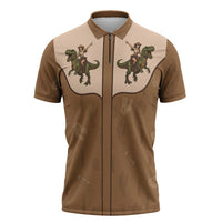 Cowgirl Dinosaur Zipper Polo Shirt Retro Western Yoke - Wonder Print Shop