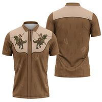 Cowgirl Dinosaur Zipper Polo Shirt Retro Western Yoke - Wonder Print Shop