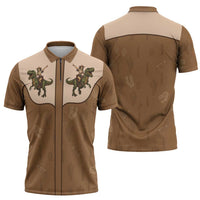 Cowgirl Dinosaur Zipper Polo Shirt Retro Western Yoke - Wonder Print Shop