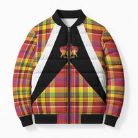Saint Lucia Creole Day Bomber Puffer Jacket Madras Pattern Flag Style