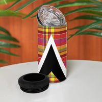 Saint Lucia Creole Day 4 in 1 Can Cooler Tumbler Madras Pattern Flag Style
