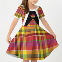 Saint Lucia Creole Day Kid Short Sleeve Dress Madras Pattern Flag Style