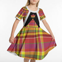 Saint Lucia Creole Day Kid Short Sleeve Dress Madras Pattern Flag Style