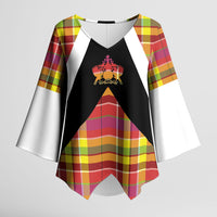 Saint Lucia Creole Day Kimono Sleeve Blouse Madras Pattern Flag Style