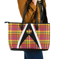 Saint Lucia Creole Day Leather Tote Bag Madras Pattern Flag Style