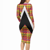 Saint Lucia Creole Day Long Sleeve Bodycon Dress Madras Pattern Flag Style