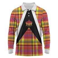 Saint Lucia Creole Day Long Sleeve Polo Shirt Madras Pattern Flag Style