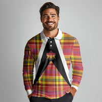 Saint Lucia Creole Day Long Sleeve Polo Shirt Madras Pattern Flag Style