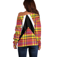 Saint Lucia Creole Day Off Shoulder Sweater Madras Pattern Flag Style