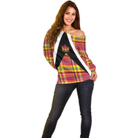 Saint Lucia Creole Day Off Shoulder Sweater Madras Pattern Flag Style